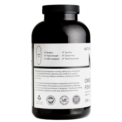 Triple Strength Omega-3 Fish Oil 4200mg – Burpless, Wild-Caught, Lemon | 240 Softgels