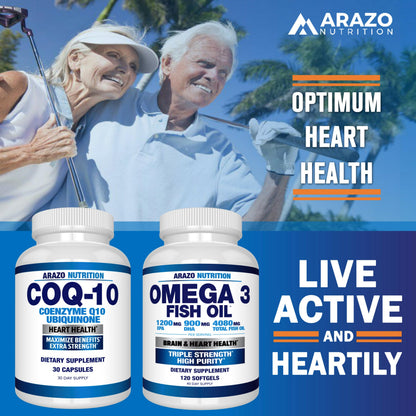 Arazo Nutrition CoQ10 Ubiquinone 200mg – High Absorption, No Soy | Pack of 2