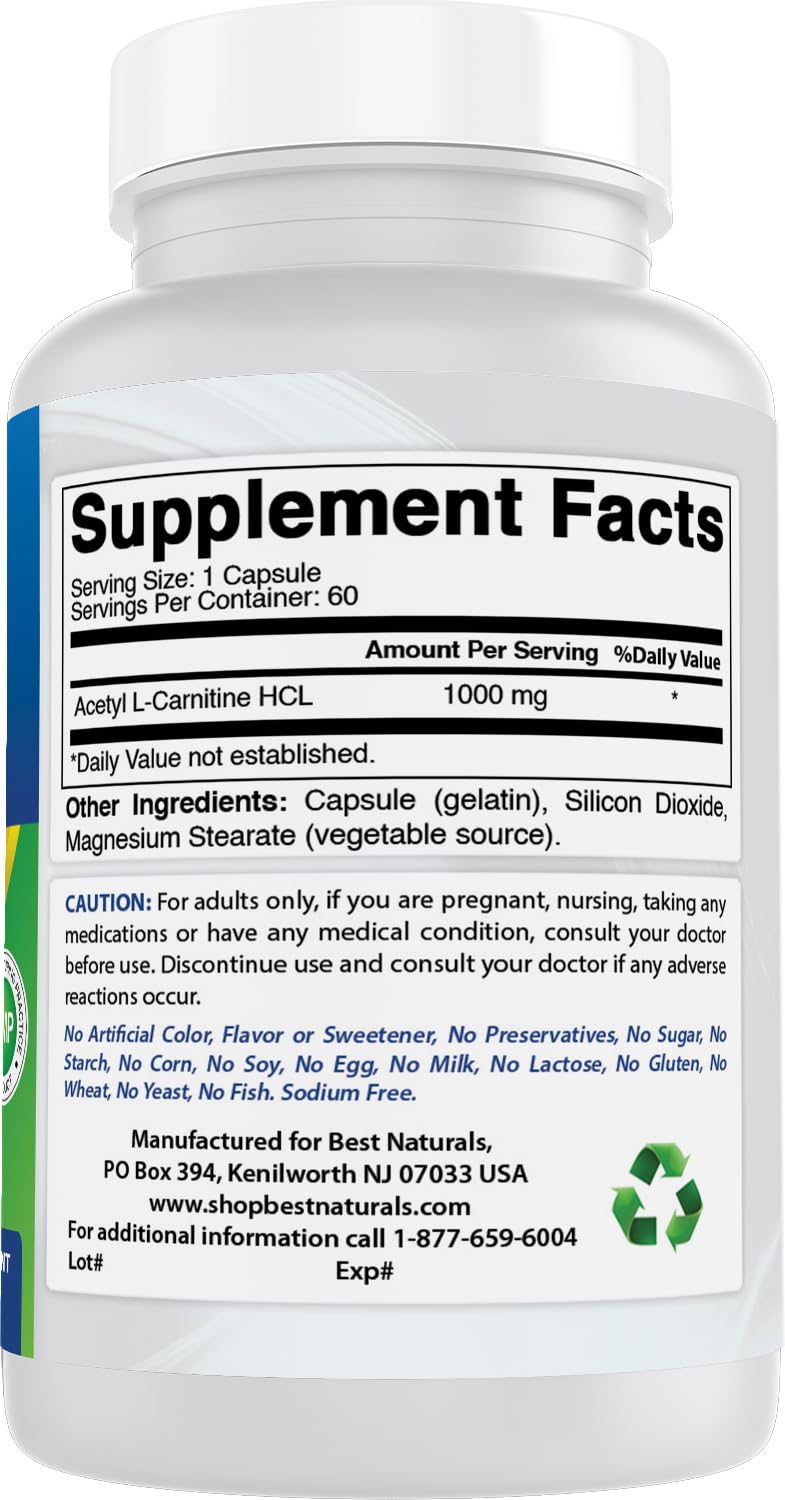 Best Naturals Acetyl L-Carnitine 1000 mg – 60 Capsules (Pack of 3)