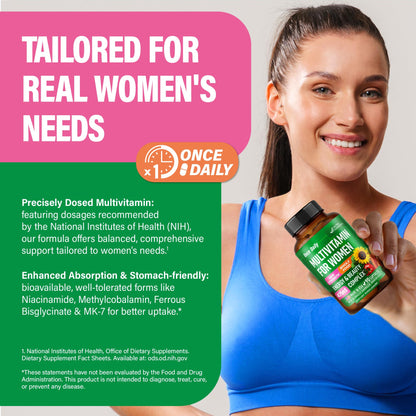 Multivitamin for Women 47-in-1 | Hair Growth, Digestion & Metabolism | Iron | Made in USA | 90 Capsules