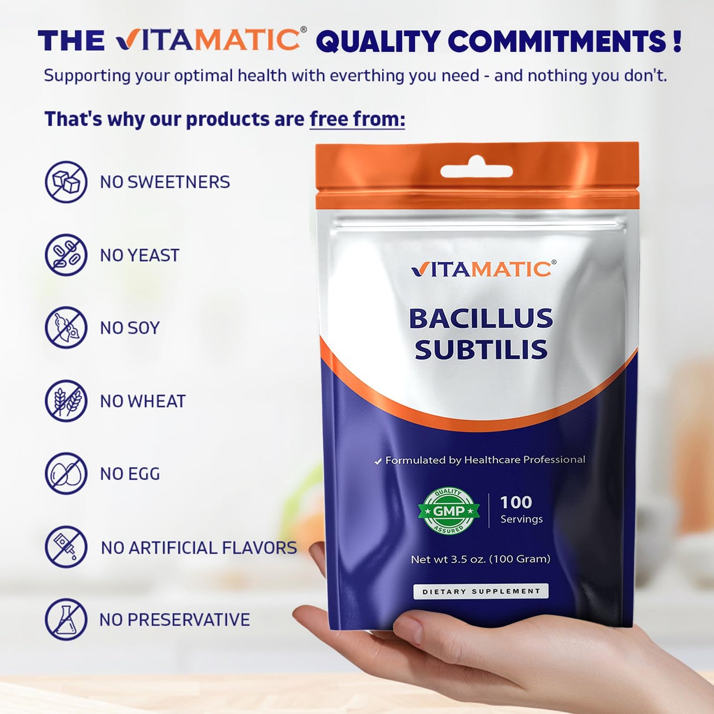 Vitamatic Bacillus Subtilis Probiotic Powder – 100 Billion per Serving, 100 g