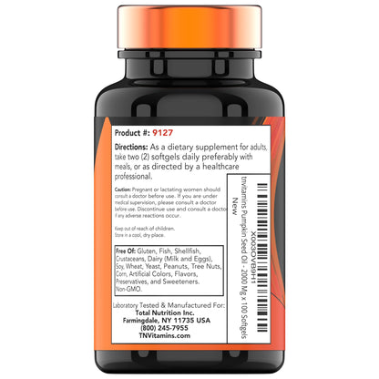 tnvitamins Pumpkin Seed Oil 2000 mg - 120 Softgels | Hair Growth & Bladder Support