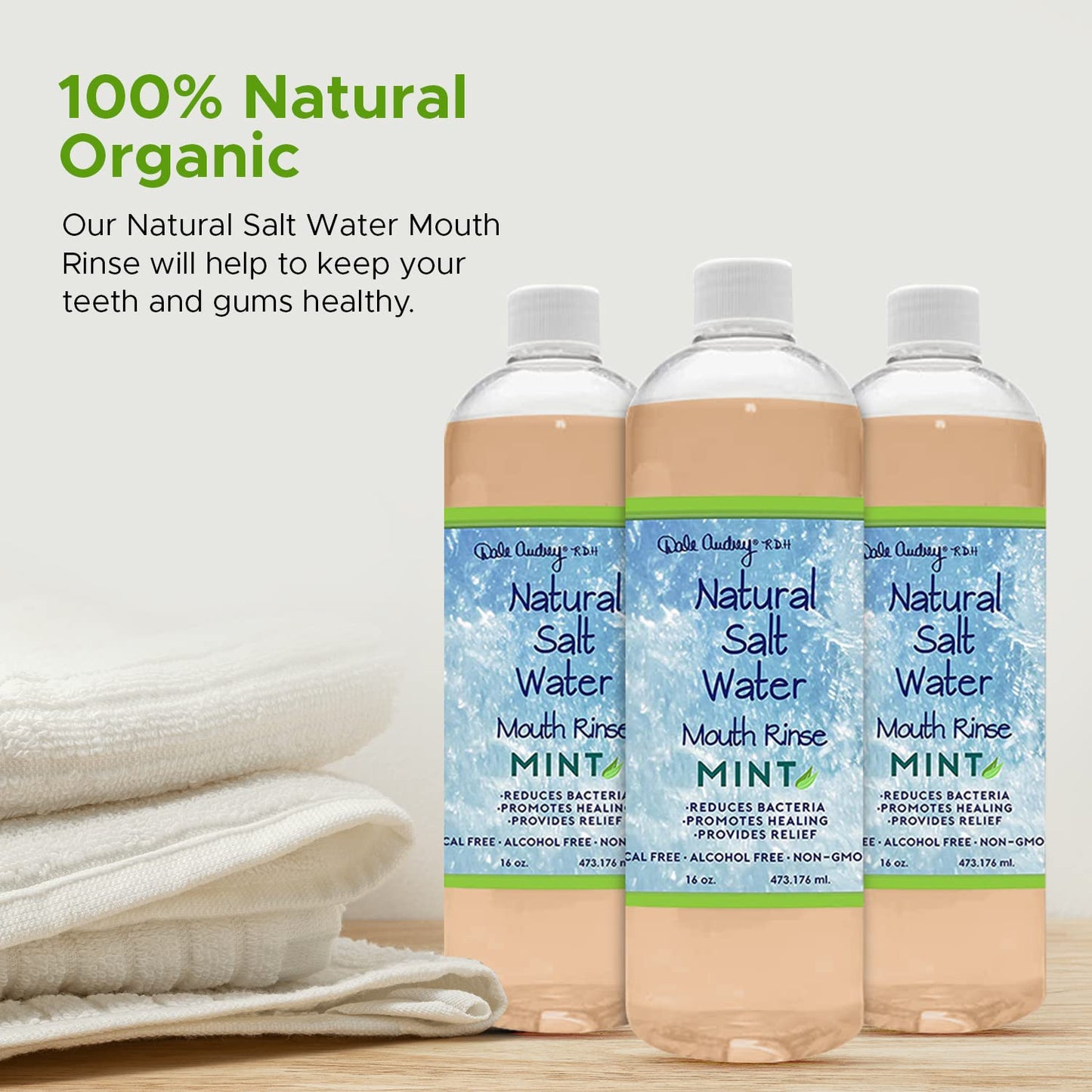 3 Pack Natural Saltwater Mouth Rinse – Himalayan Pink Salt, Mint Flavor, Fluoride & Alcohol Free, 16 fl oz