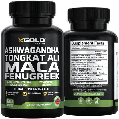 Ashwagandha 5000mg, Tongkat Ali 1000mg, Maca Root 5000mg | Fenugreek Supplement – Made in USA