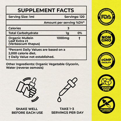Inhale Mullein Drops for Lungs – Mullein Leaf Extract | Lung Detox & Respiratory Support – Made in USA 4oz