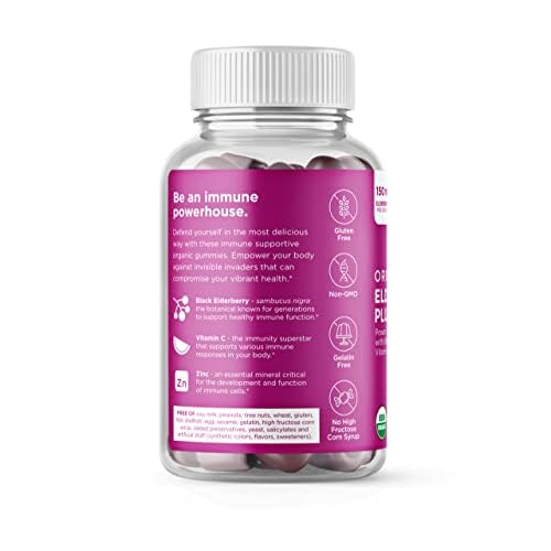 Hyland's Organic Elderberry Plus Gummies – Immune Support with Zinc & Vitamin C (60 Vegan Gummies)