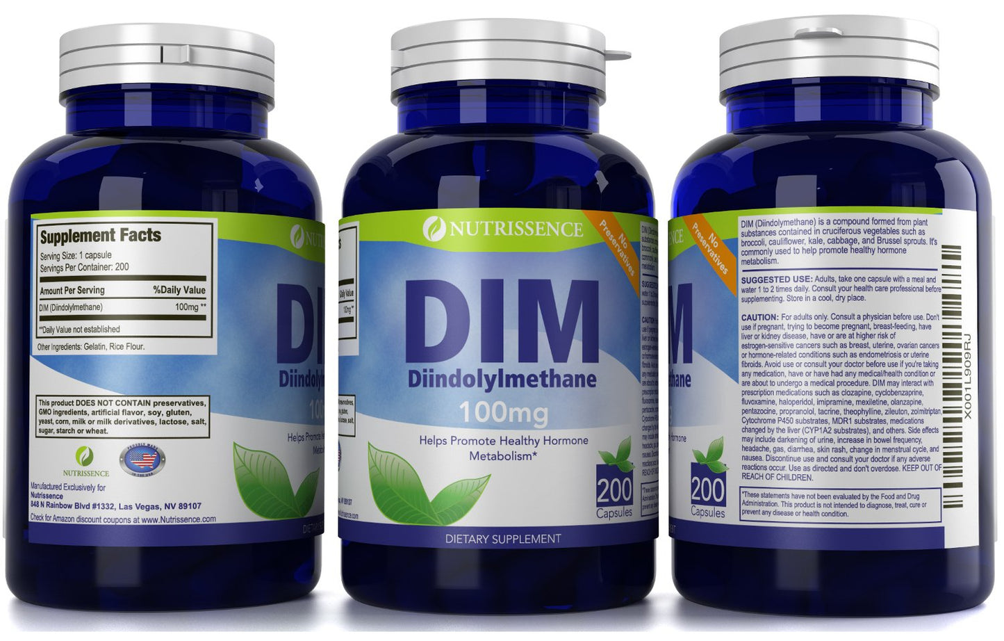 DIM Supplement 100mg – 200 Capsules | Diindolylmethane (DIM) by Nutrissence