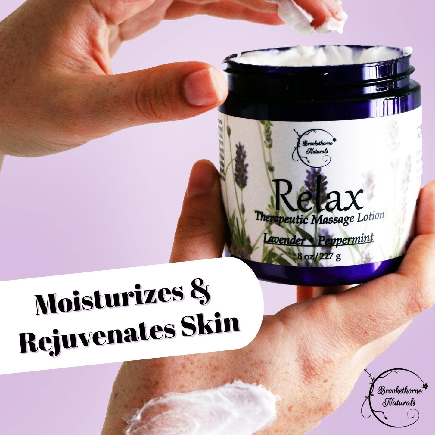 Relax Therapeutic Massage Lotion – All Natural with Lavender & Peppermint Oils | Brookethorne Naturals 8oz