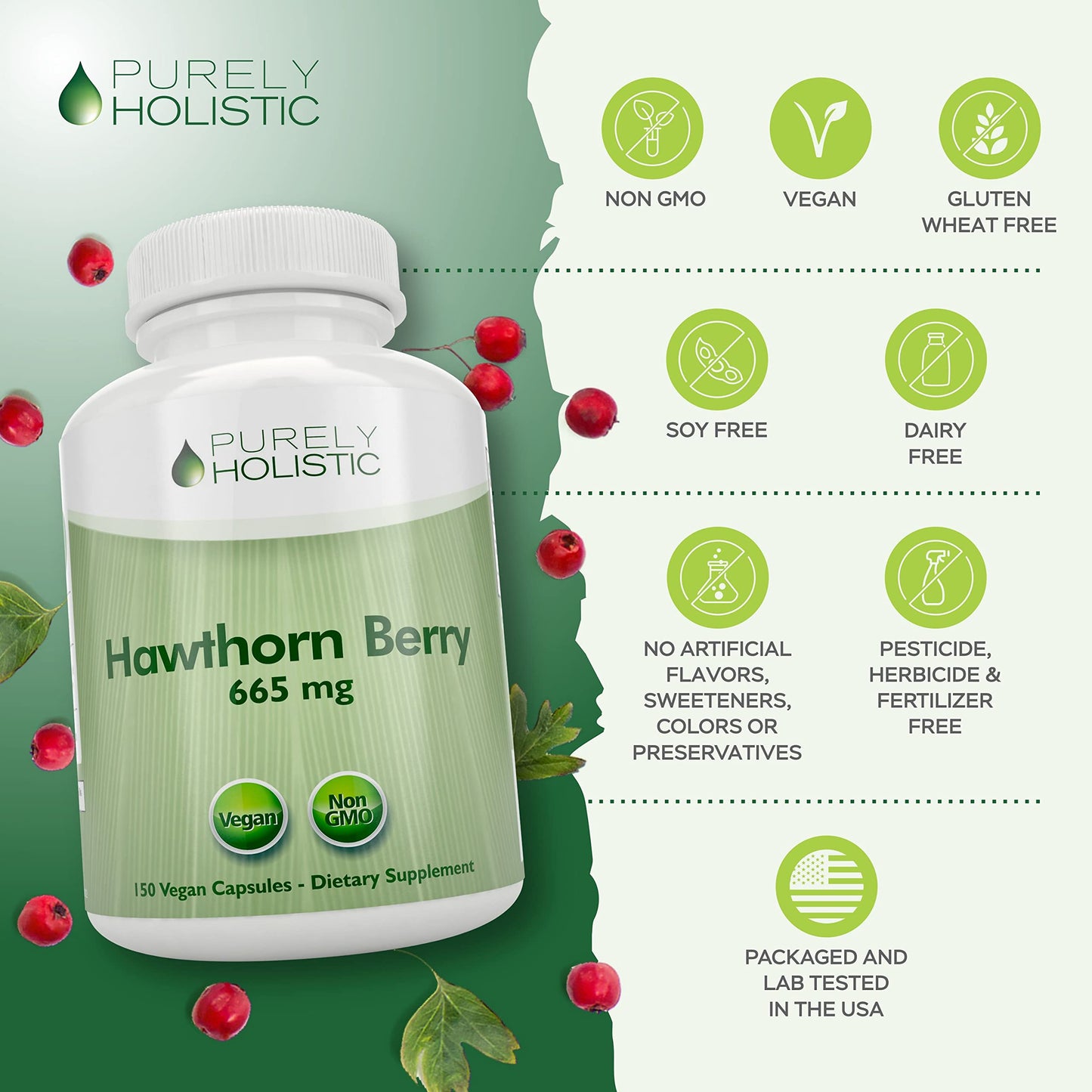 Purely Holistic Hawthorn Berry - 150 Vegan Capsules | 5 Month Supply | High Strength 4:1 Extract | Non-GMO