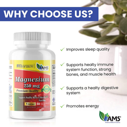 America Medic & Science Magnesium 250 mg (150 Caplets) – 3 Bottles | Magnesium Oxide Supplement