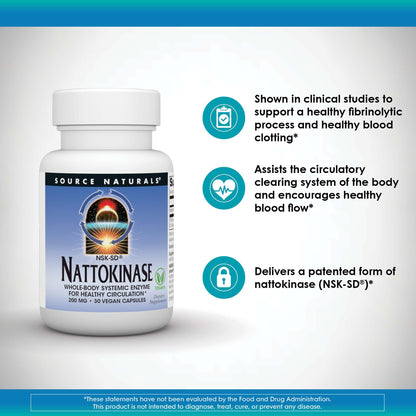 Source Naturals NSK-SD Nattokinase, 200 mg, 30 Vegetarian Capsules – Supports Healthy Circulation