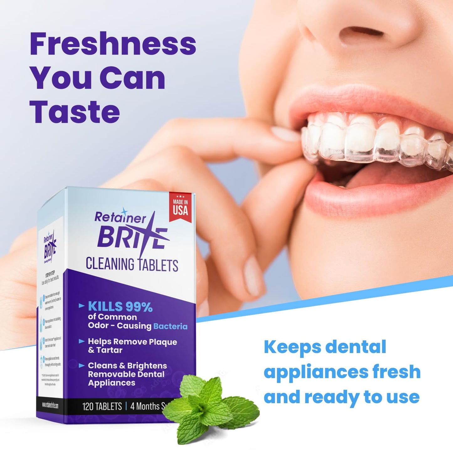 Retainer Brite Cleaner Tablets – 120 ct, Invisalign & Mouth Guard Cleaner | Made in USA