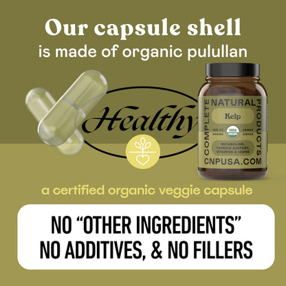 Raw Sea Kelp Powder Capsules 600mg – 100 Vegetarian, Gluten-Free, Thyroid Support