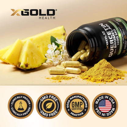 Quercetin + Bromelain 1300mg – 95% Quercetin, 2400 GDU/g Bromelain | Made in USA | 120 Caps