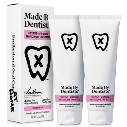 Made by Dentists Sensitive + Whitening Toothpaste – ADA Approved, Vegan, Sulfate-Free, 2 x 4.2oz