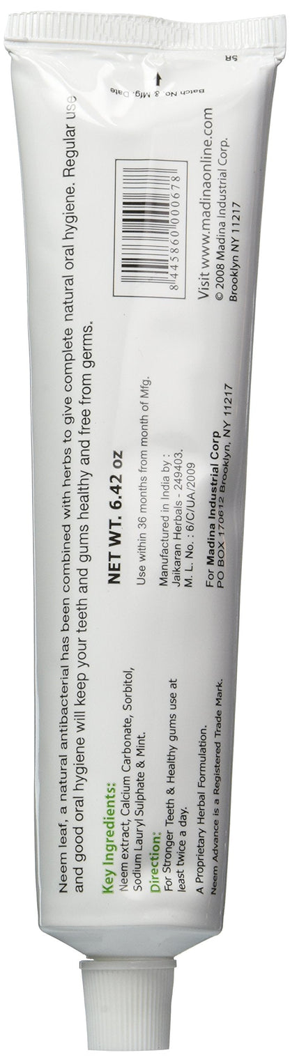 Madina 100% Vegetable Base Neem Toothpaste 6.42oz with Mint – Natural Oral Care