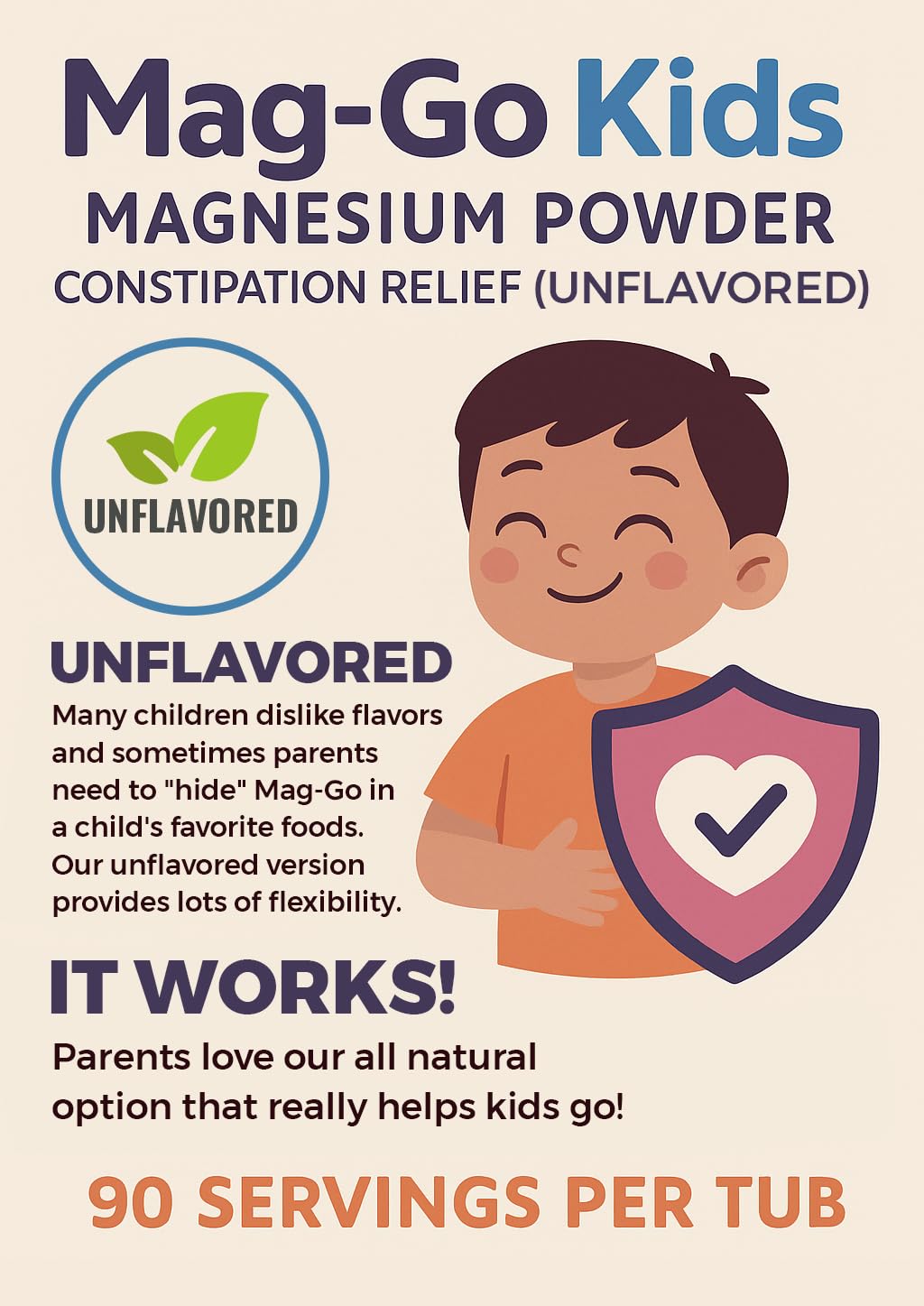 Raise Them Well Mag-Go Kids Magnesium Powder – Constipation Relief (Unflavored) | 140 Servings