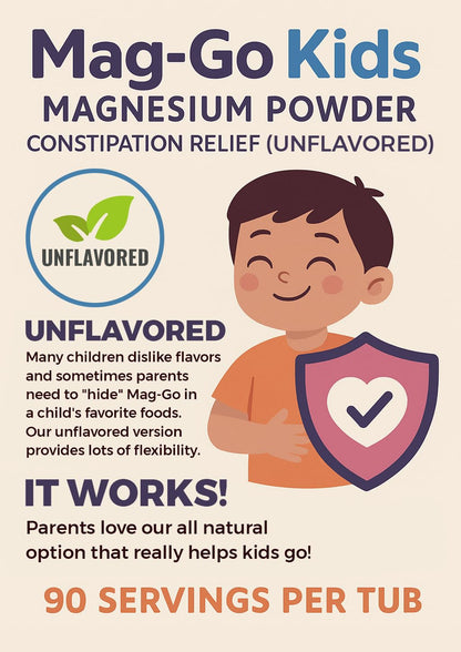 Raise Them Well Mag-Go Kids Magnesium Powder – Constipation Relief (Unflavored) | 140 Servings