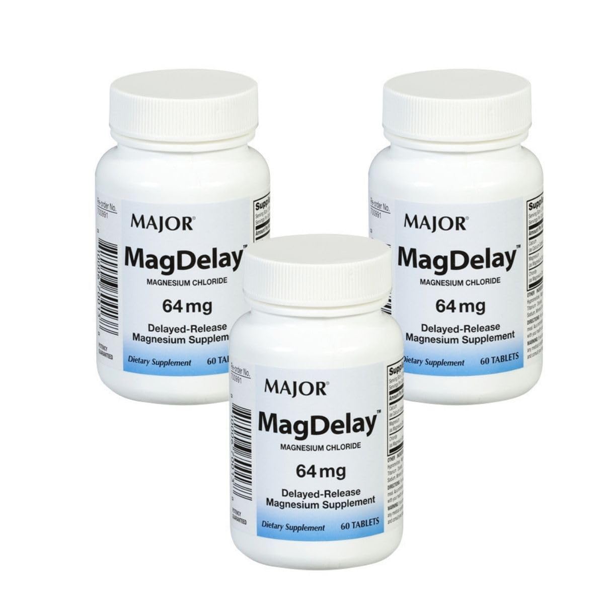 MAJOR MagDelay Magnesium Chloride 64 mg – Delayed-Release Magnesium Supplement (60 Tabs, 3 Pack)