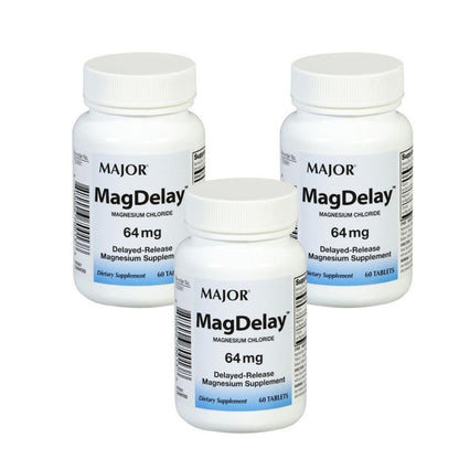 MAJOR MagDelay Magnesium Chloride 64 mg – Delayed-Release Magnesium Supplement (60 Tabs, 3 Pack)