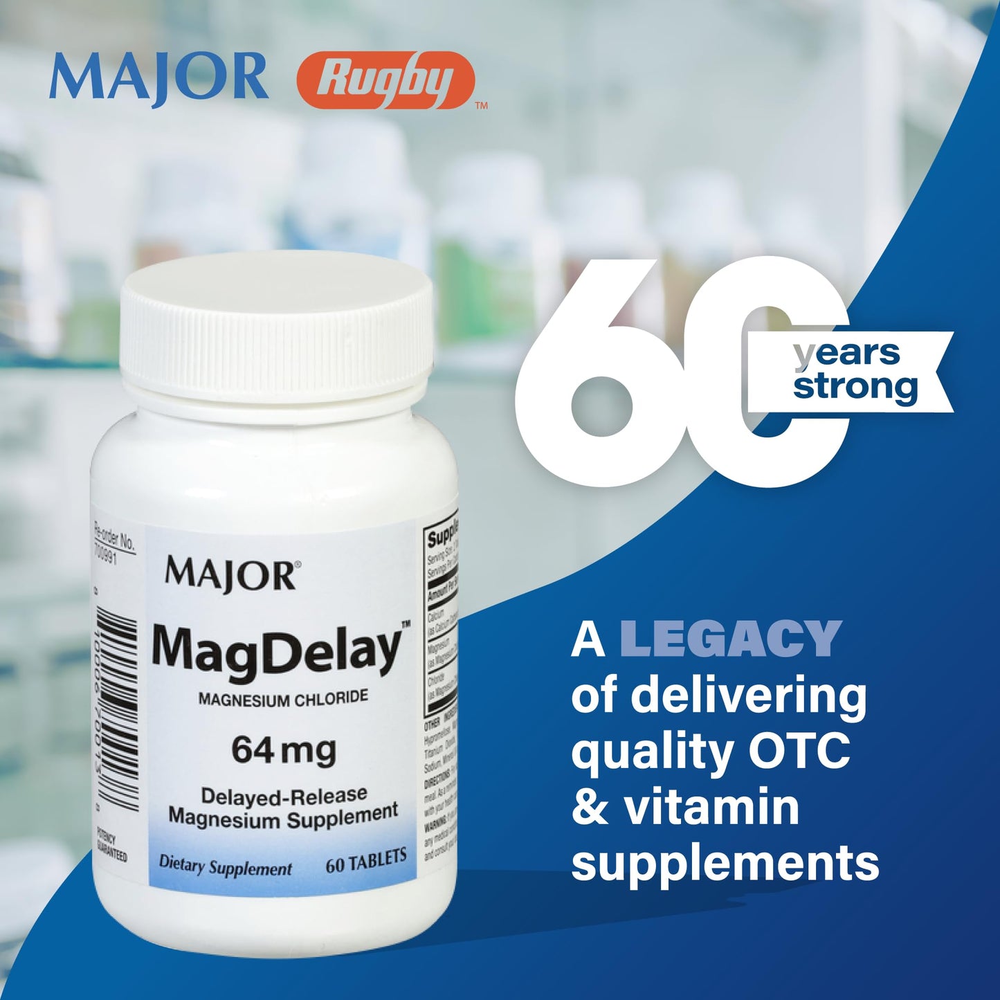 MAJOR MagDelay Magnesium Chloride 64 mg – Delayed-Release Magnesium Supplement (60 Tabs, 3 Pack)