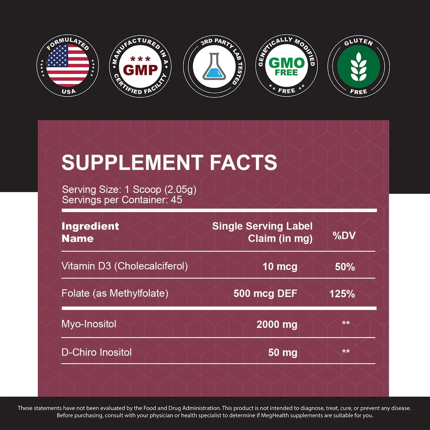 MagHealth Inositol Powder 40:1 – Myo-Inositol & D-Chiro Inositol + Folate, Vitamin D | 45-Day Supply | Menstrual & Fertility Support