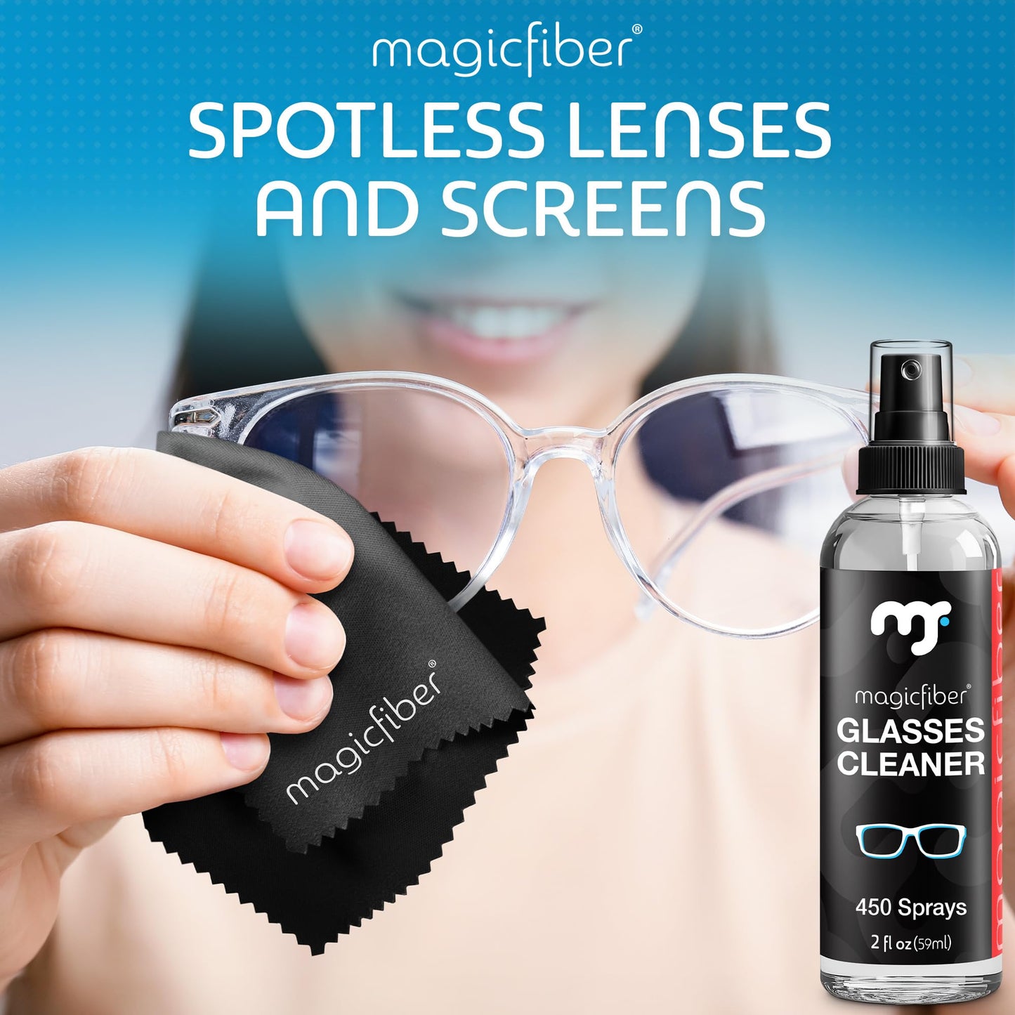 MagicFiber Glasses Cleaner Kit – 2 Sprays + 2 Microfiber Cloths