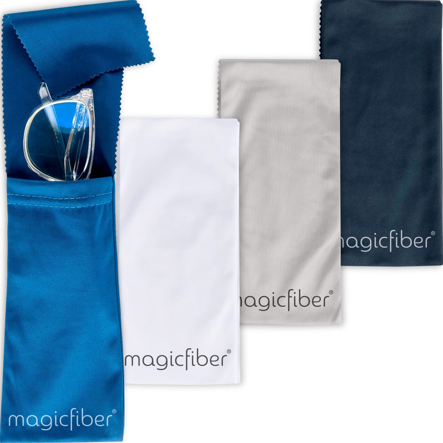 MagicFiber Ultra-Soft Microfiber Glasses Pouch — 4-Color Pack with Built-in Cleaning Cloth