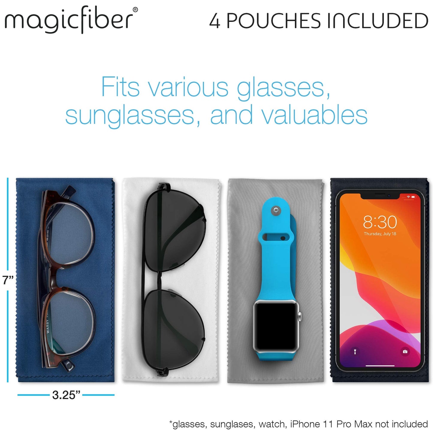 MagicFiber Ultra-Soft Microfiber Glasses Pouch — 4-Color Pack with Built-in Cleaning Cloth