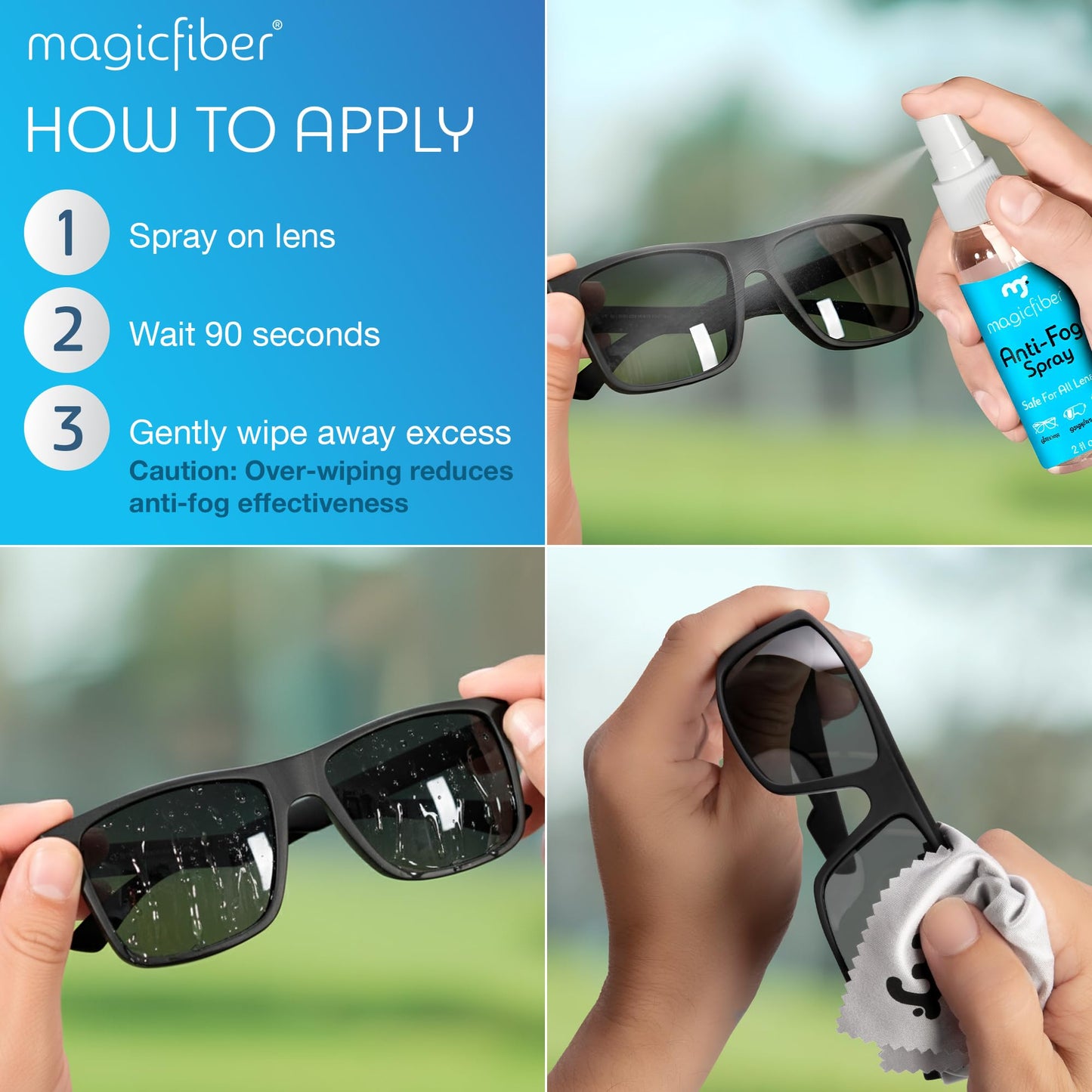 MagicFiber Anti Fog Spray for Glasses - Glasses Cleaner Kit with 2 Microfiber Cloths