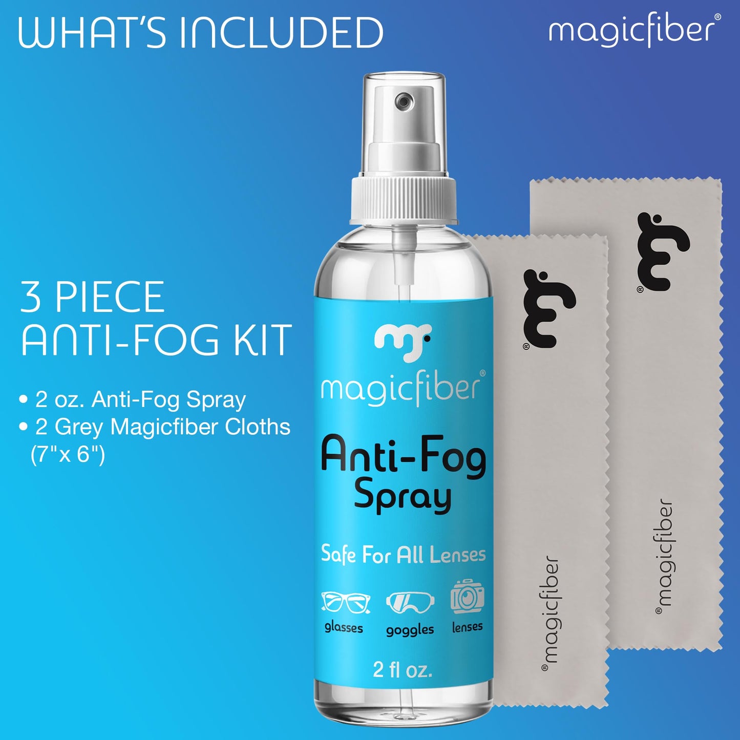 MagicFiber Anti Fog Spray for Glasses - Glasses Cleaner Kit with 2 Microfiber Cloths