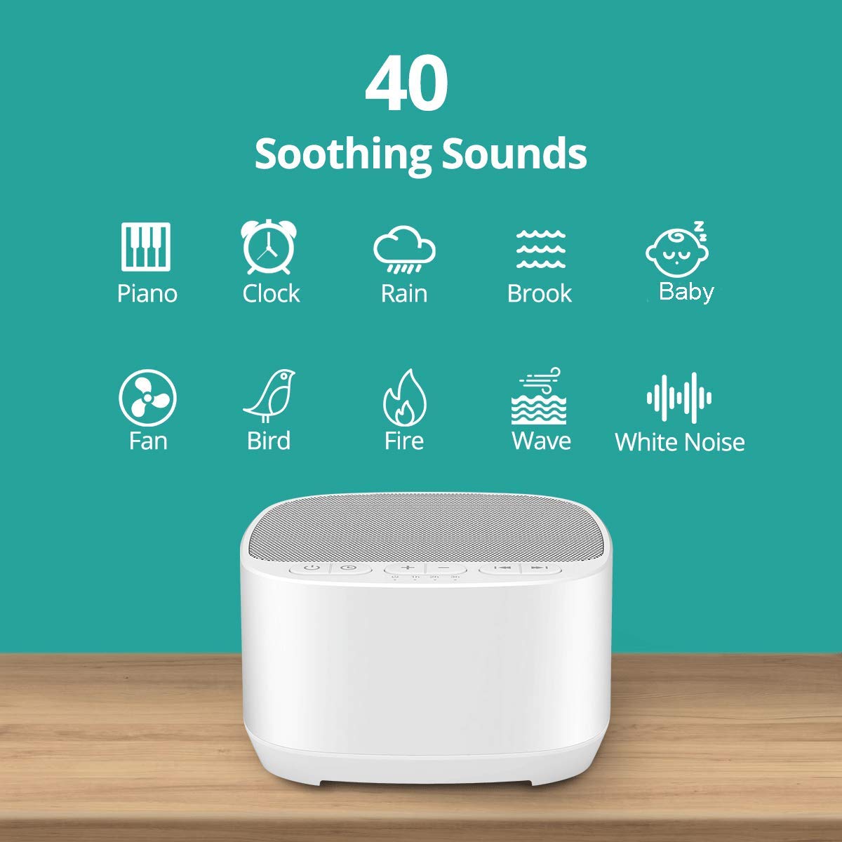 Magicteam Sleep Sound Machine – 40 Soothing Sounds, Memory Function, 32 Volume Levels, AC/USB