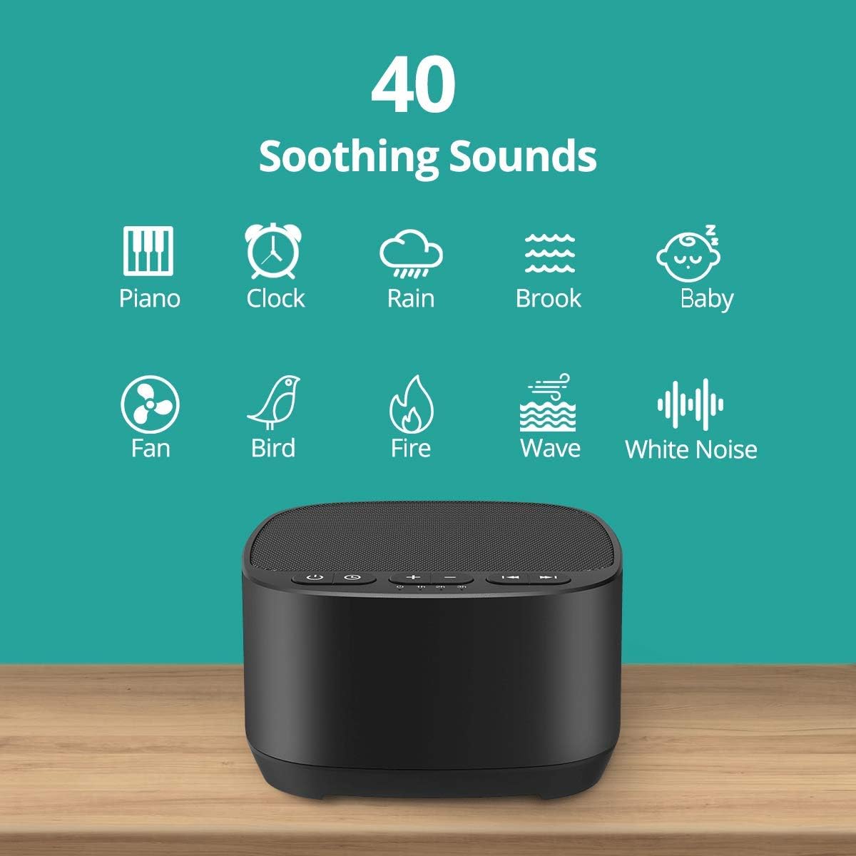 Magicteam Sleep Sound Machine - 40 Soothing Sounds, Memory Function, 32 Volume Levels, Sleep Timer, AC/USB (B-Black)