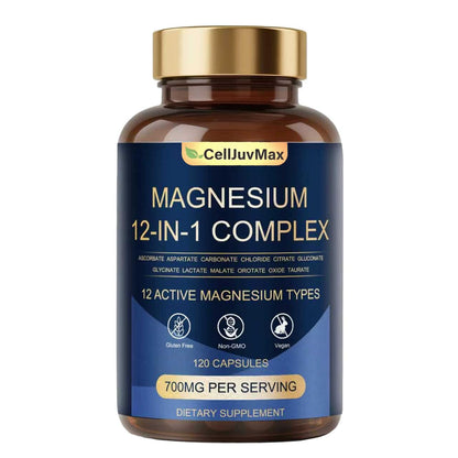 Magnesium 12-in-1 Complex Supplement – 700mg High Absorption (Glycinate, Citrate, Malate) | 120 Vegan Capsules