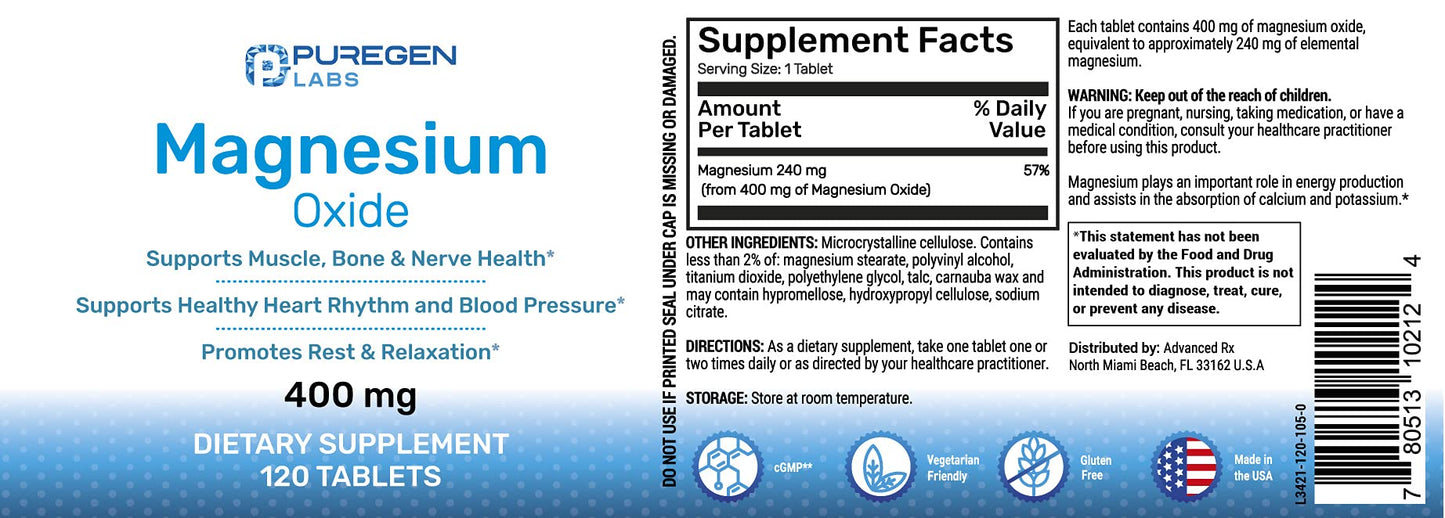 Magnesium 400mg High Potency – Magnesium Oxide | 3 Pack, 360 Count