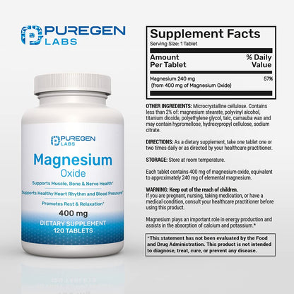 Magnesium 400mg High Potency – Magnesium Oxide | 3 Pack, 360 Count
