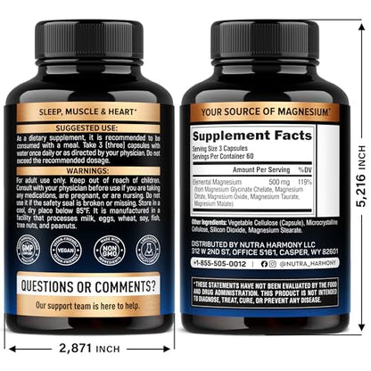 Magnesium Supplement - 5 in 1 Complex | Glycinate | Citrate | Malate | Taurate | Oxide - Made in USA - Stress, Muscle & Heart Support - Vegan, Natural, Non-GMO - 180 Capsules, 2 Month Supply