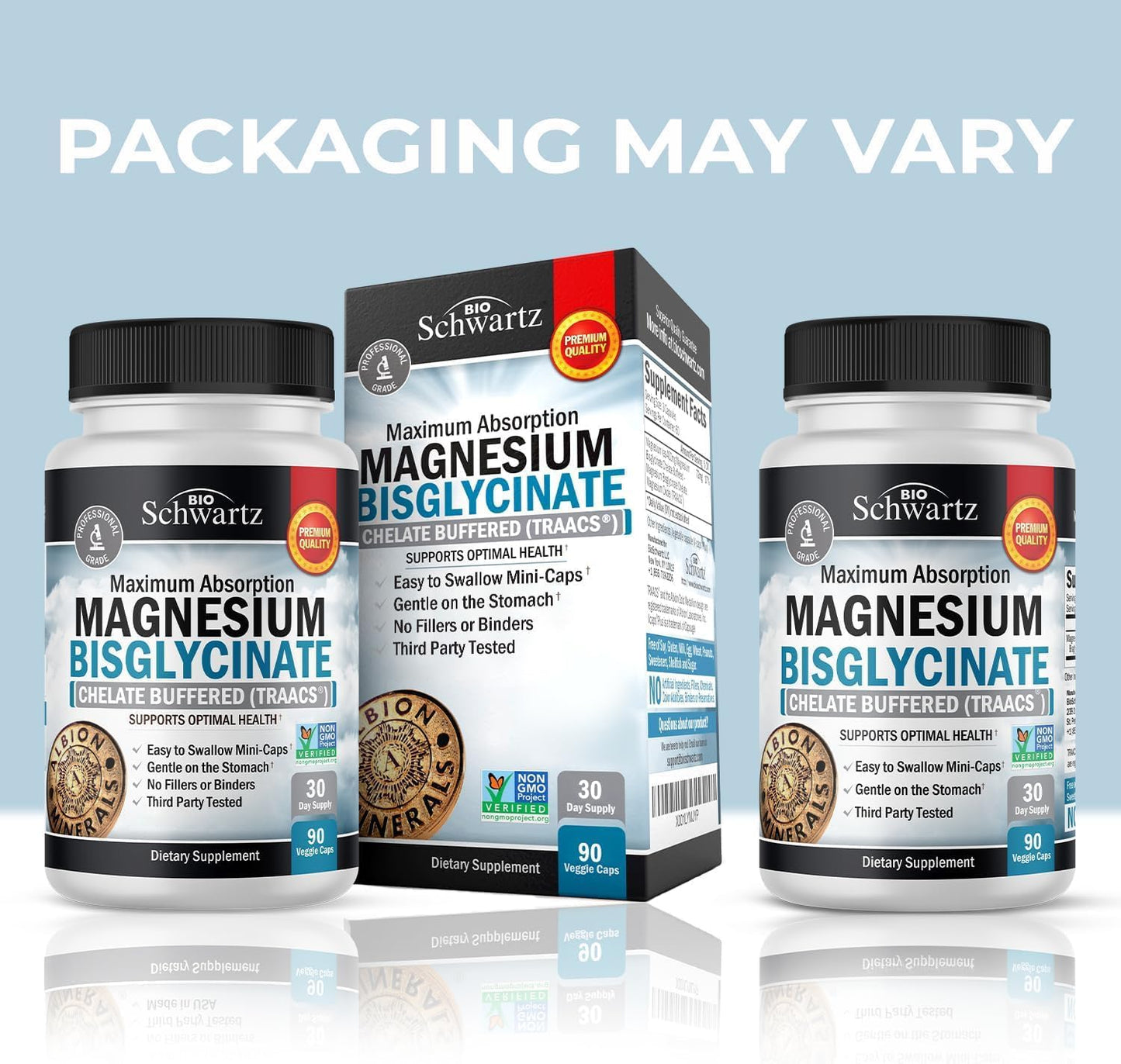 Magnesium Bisglycinate 100% Chelate No-Laxative Effect - Maximum Absorption & Bioavailability, Fully Reacted & Buffered - Healthy Energy Muscle Bone & Joint Support - Non-GMO Project Verified - 90 ct