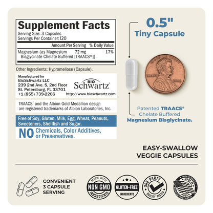 Magnesium Bisglycinate Chelated Supplement – High Absorption, 360 Capsules