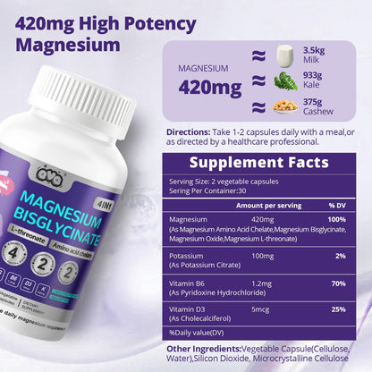 Magnesium Complex 420 mg | Bisglycinate & L-Threonate High-Absorption Formula