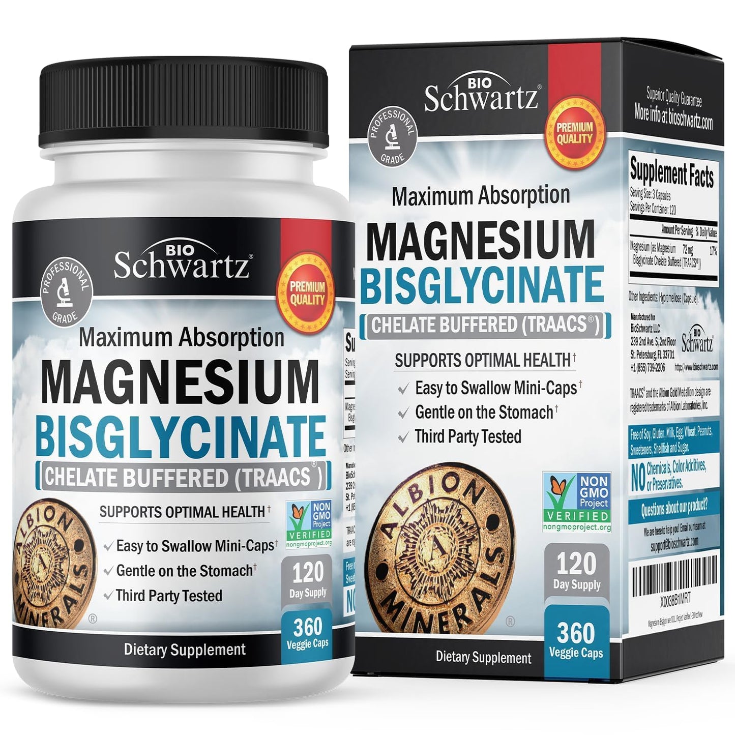 Magnesium Bisglycinate Chelated Supplement – High Absorption, 360 Capsules