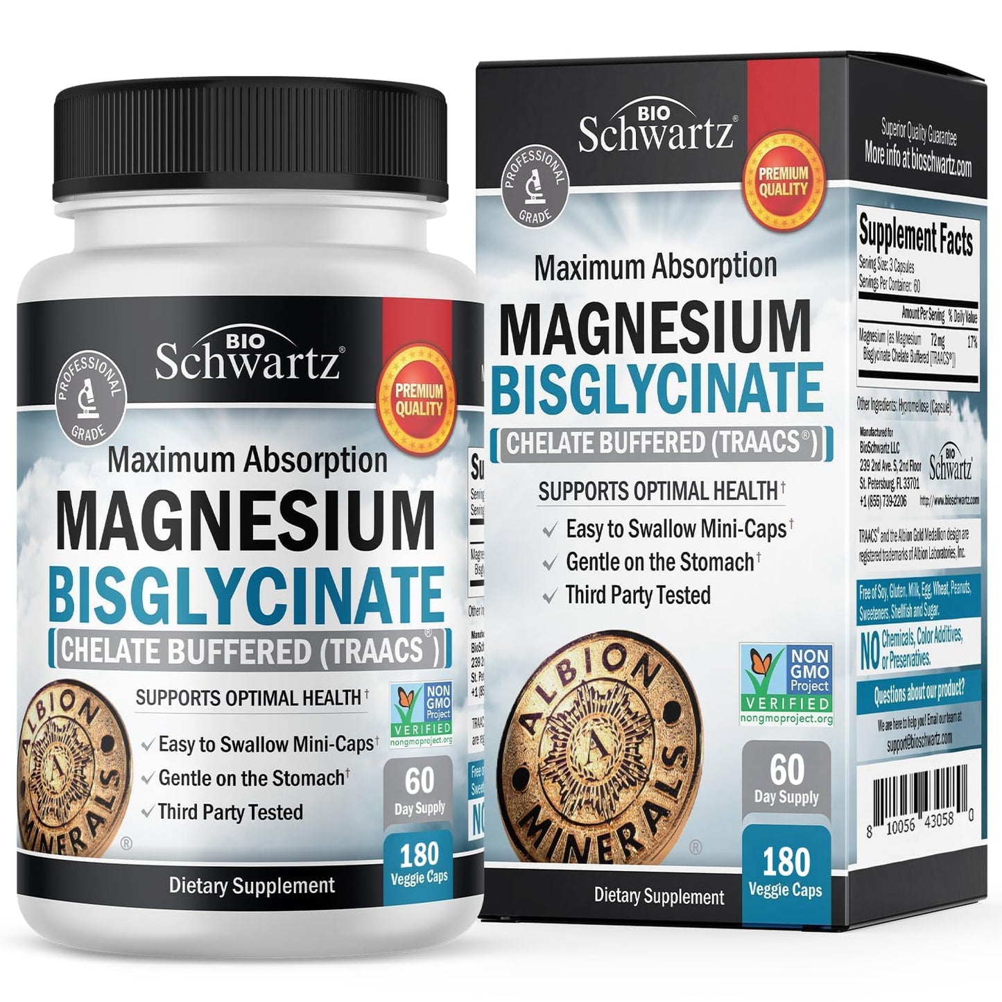 Magnesium Bisglycinate Chelated Supplement – High-Absorption for Muscle, Bone & Joint Support (180 Capsules)
