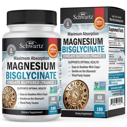 Magnesium Bisglycinate Chelated Supplement – High-Absorption for Muscle, Bone & Joint Support (180 Capsules)
