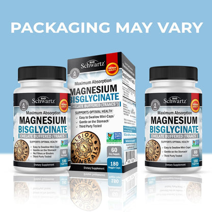 Magnesium Bisglycinate Chelated Supplement – High-Absorption for Muscle, Bone & Joint Support (180 Capsules)