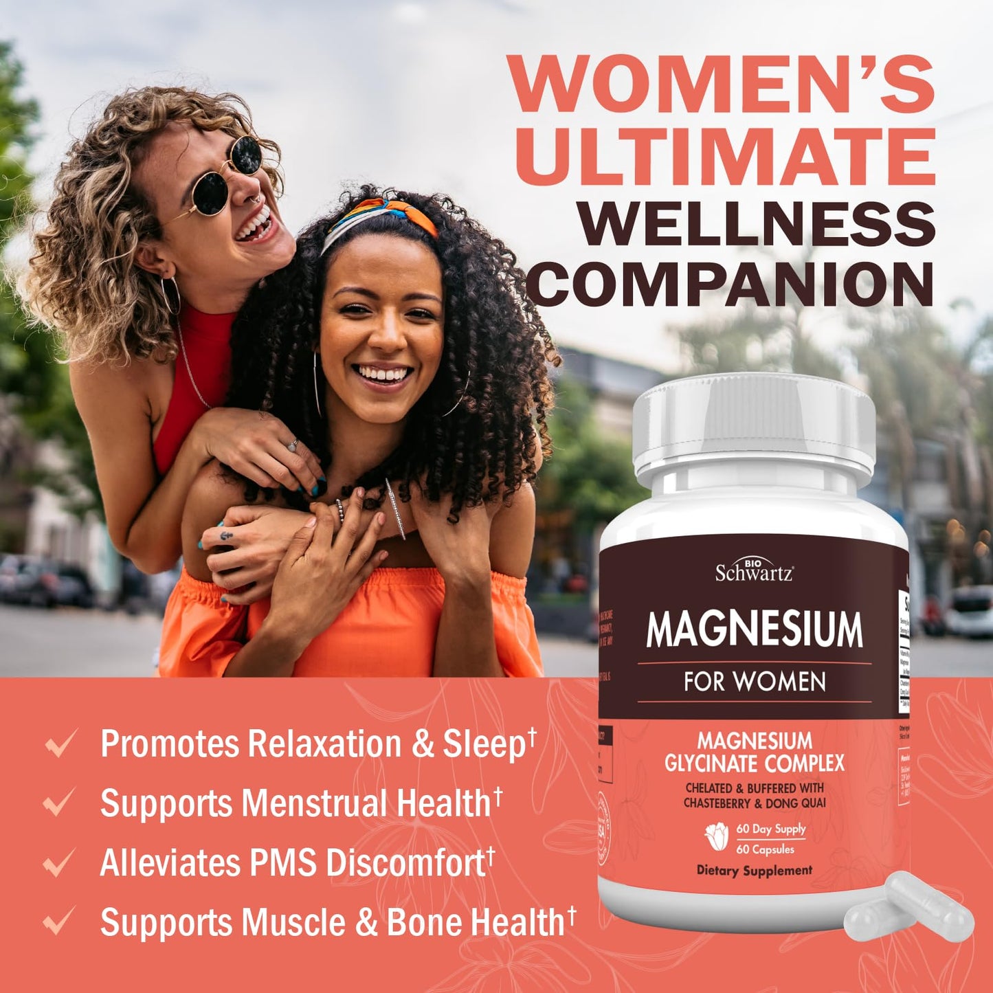 4-in-1 Magnesium Complex for Women | Stress Relief, Sleep & Hormonal Support | 60 Capsules