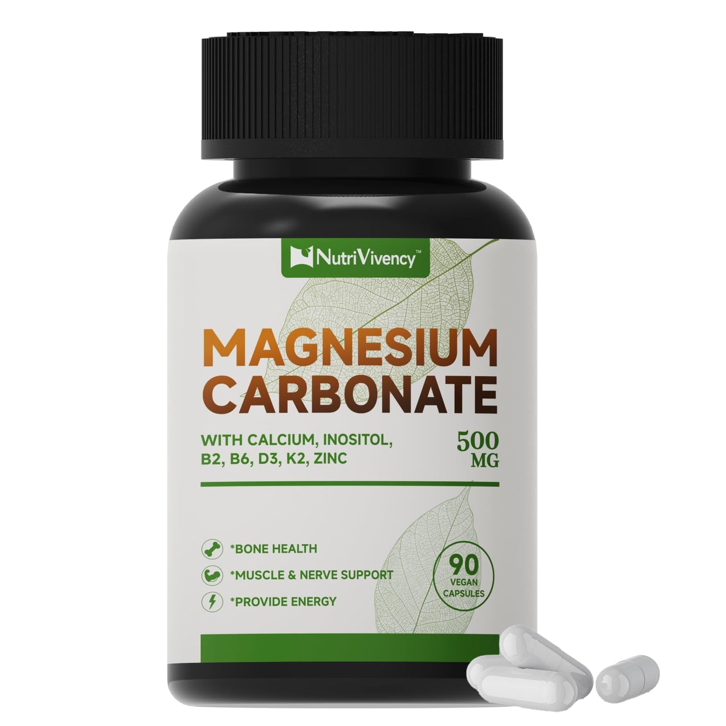 Magnesium Carbonate Capsules 500mg – Vegan, Non-GMO, 90 Capsules