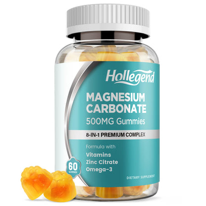 Magnesium Carbonate Gummies 500mg Complex with D3 & K2 – Sugar Free Mango Flavor, 60 Count