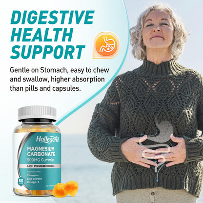 Magnesium Carbonate Gummies 500mg Complex with D3 & K2 – Sugar Free Mango Flavor, 60 Count