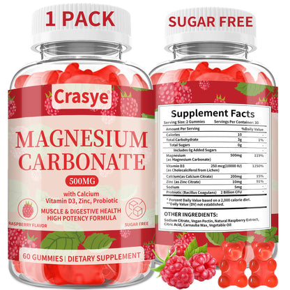 Magnesium Carbonate Gummies 500mg – Sugar Free, Probiotic, Vitamin D3
