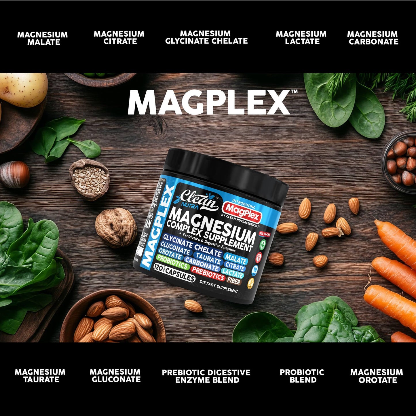 8in1 Magnesium Supplement Complex | Clean Nutra Magplex Glycinate, Citrate, Malate & Probiotics